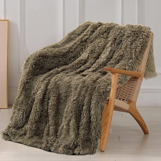 Tuddrom Decorative Extra Soft Faux Fur Throw Blanket 70"x78", Solid Reversible