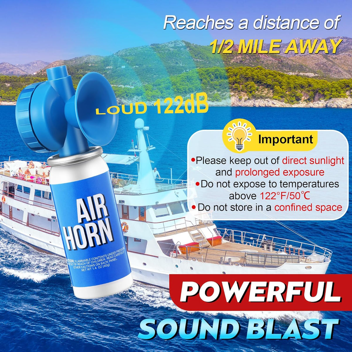 Saillong Marine Boat Air Horn - Loud 1.4oz Safety Horn for Emergency Use | Compact Design for Boating & Events