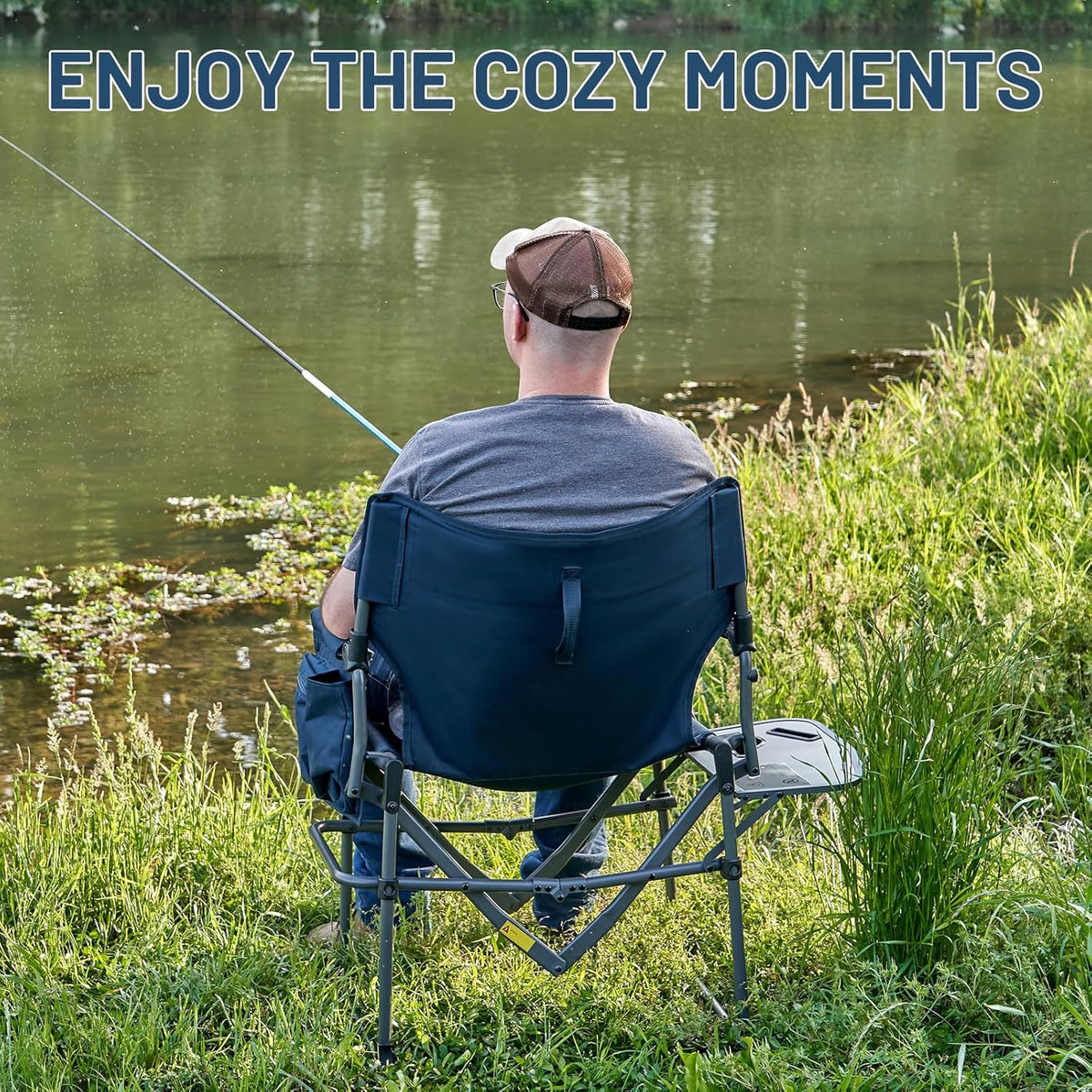 Timber Ridge Camping Chair - Heavy Duty Aluminum Folding Chair with Side Table Pocket | Blue, 400lbs Capacity