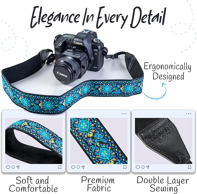 Art Tribute Camera Strap, Vintage Embroidered Neck Shoulder & Crossbody Camera