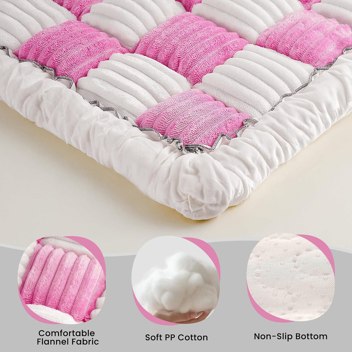 HiPetpy Backseat Dog Bed Mat, Non-Slip Dog Bed for Car Back Seat, Soft & Cozy Dogs Blanket, Washable Travel Pet Mat Seat Protector for Cars, SUVs, Trucks (Pink/White, 51.1" L x 23.6" W x 1.5" Th)
