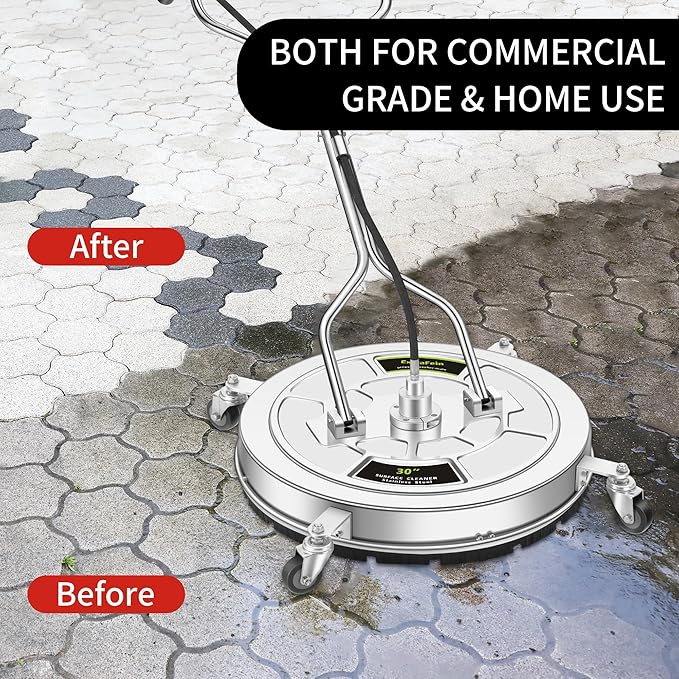 30" Pressure Washer Surface Cleaner Max with 4 Wheels, Stainless Steel Commercial Dual Handle Power Washer Surface Cleaner Hot Water Supported for Patio Decker Concrete Driveway, 4500 PSI