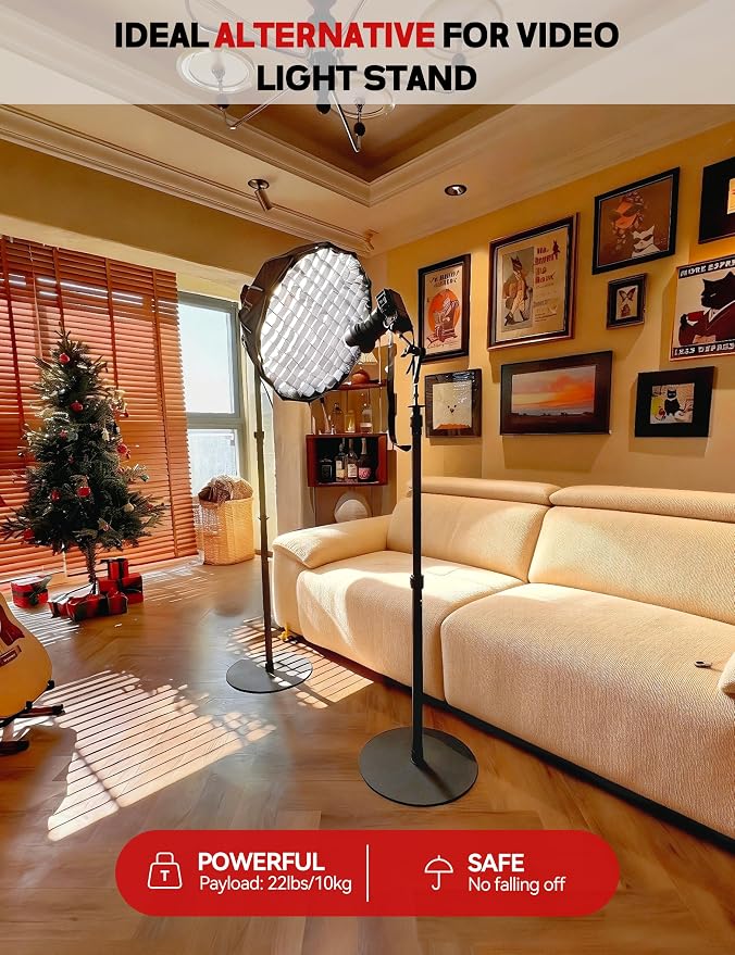 iFootage A500 Heavy Duty Round Base Light Stand, Space-Saving Tripod Alternative