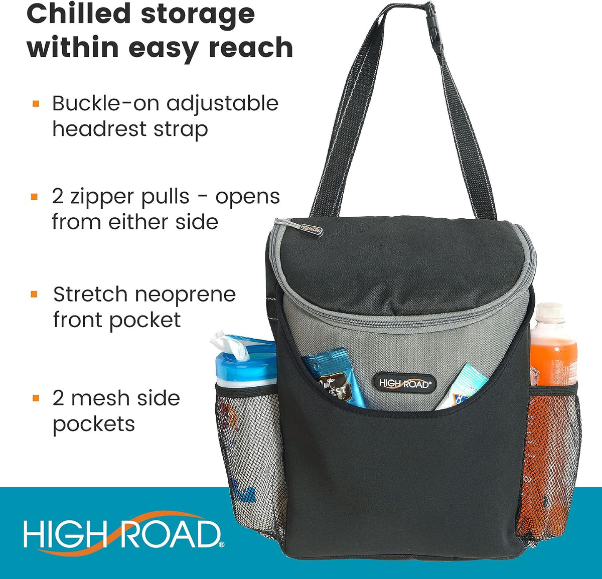 High Road Soft Car Cooler Bag for Cold and Hot Food Transport - Insulated Backseat Cooler Bag for Car, SUV, Truck or Van - Portable Soft Cooler with Storage Pocket and Bottle Holders