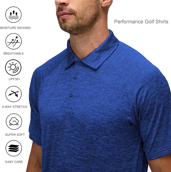 Alex Vando Mens Golf Shirt Moisture Wicking Quick-Dry Short Sleeve Casual Polo Shirts for Men