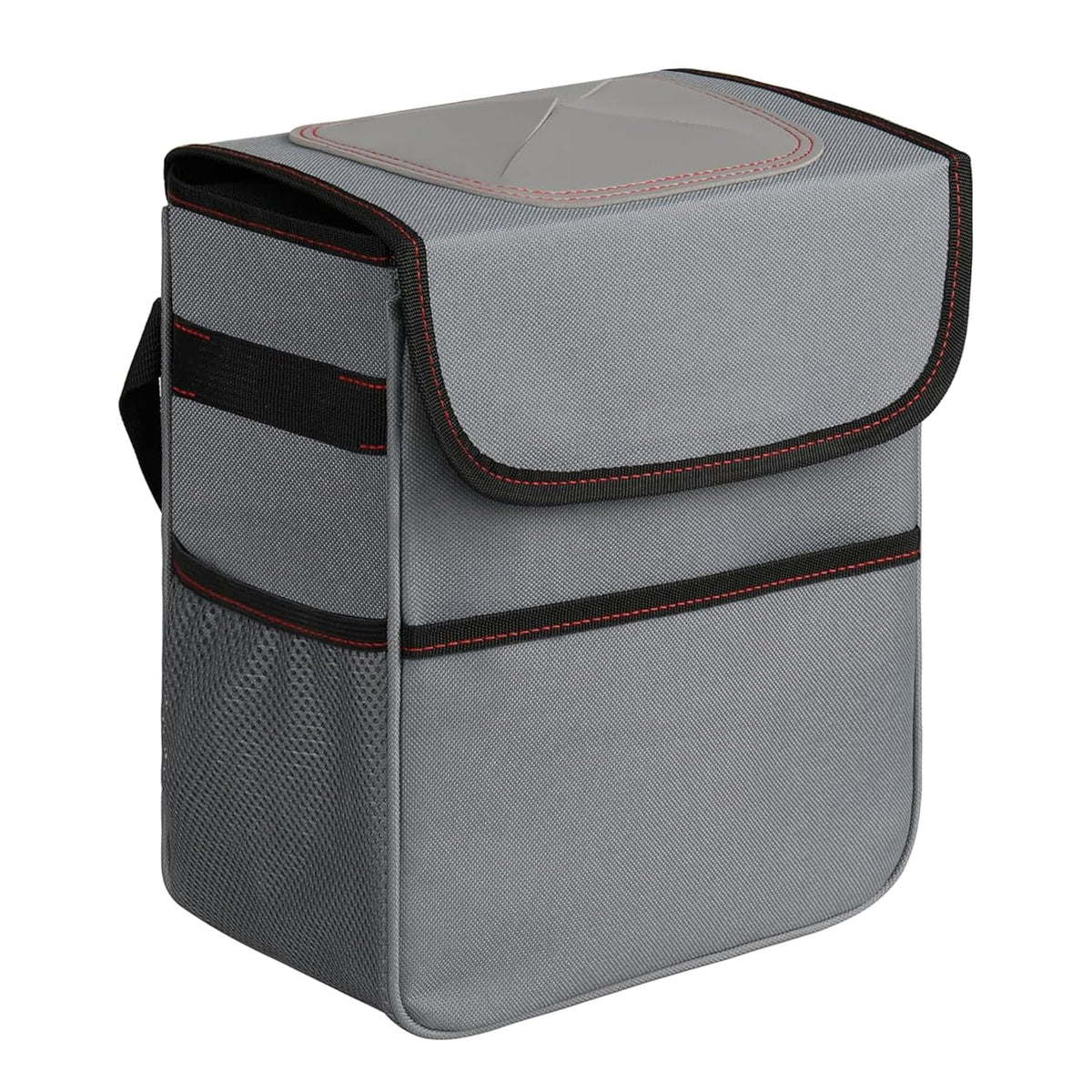 Simple Deluxe 2 Gallon Car Trash Can, Collapsible Adjustable Straps and Portable Organizer, Multipurpose Bin with Lid and Storage Pockets, Grey