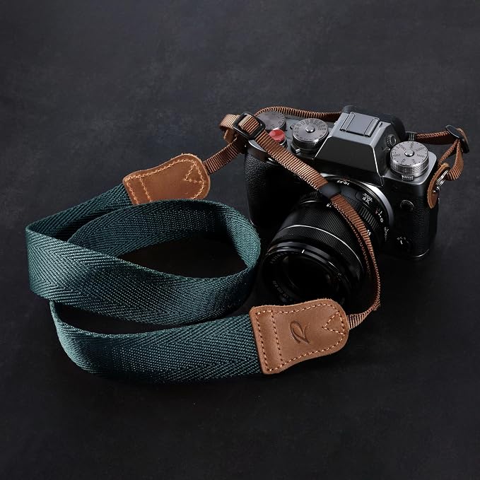 Padwa Lifestyle Dark Blue Green Camera Strap -Double Layer Crazy Horse Cowhide