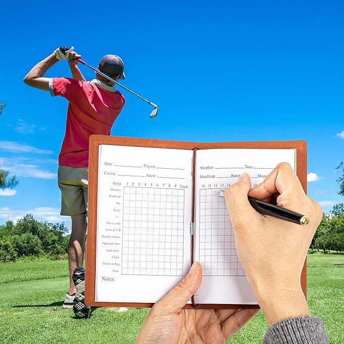 Leather Golf Log Book Golf Score Book Pocket Golf Journal for Men Golf Notebook Golf scorecard Book for Men Women Golfers Sports and Outdoor Golf Club Accessories 3.94 x 5.91inch