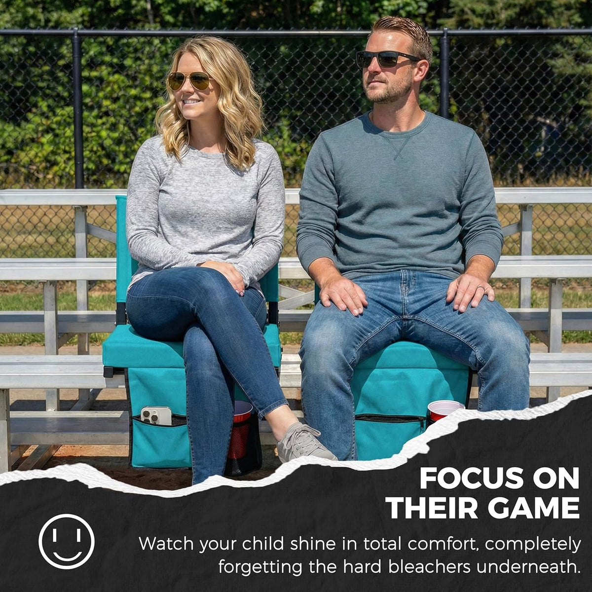 Sport Beats Stadium Seats - Comfortable Bleacher Chairs with Back Support & Cushion | Cyan, 1pc Regular (17" W x 12" D x 16.5" H)