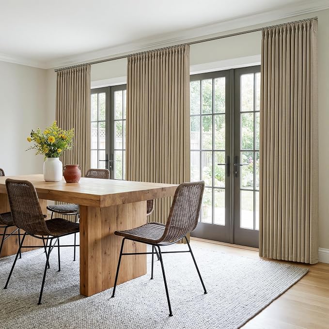 Extra Long 112 Inch Pinch Pleated Living Room Curtains 4 Panels Set, Light
