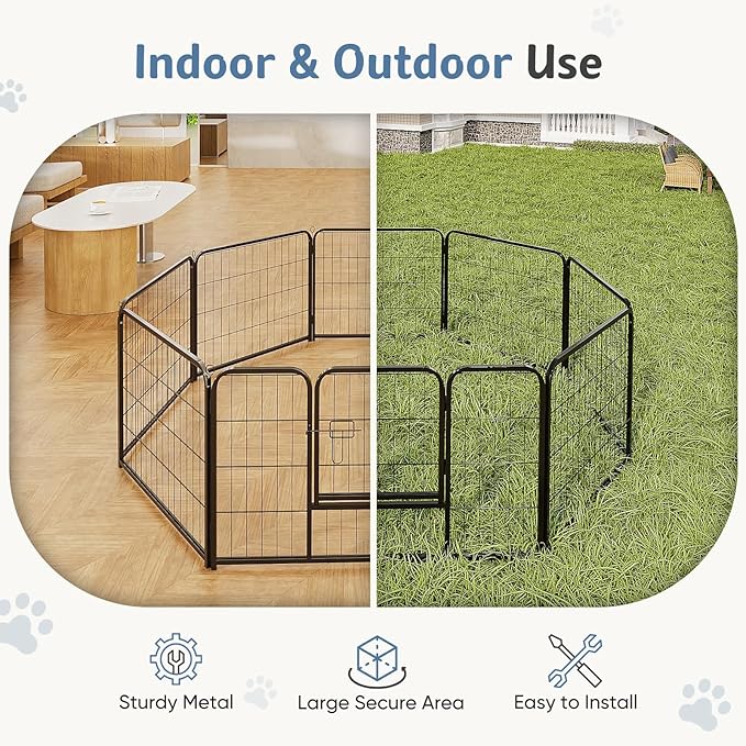 DUMOS Dog Playpen Indoor, Metal 24 Inch 8 Panels Foldable Pet Fence with Door, Outdoor Small Medium Large Dog Puppy Portable Exercise Play Pen for RV Camping, Trips, Play Yard
