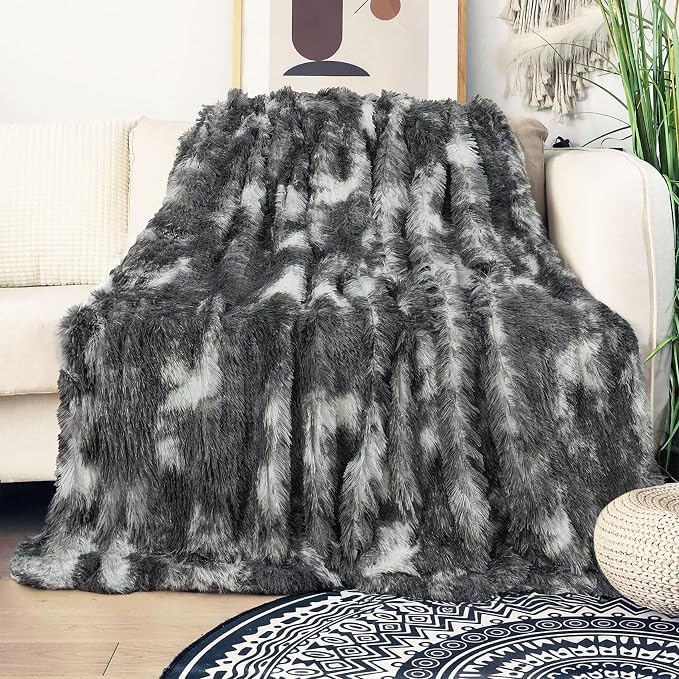 Tuddrom Decorative Extra Soft Faux Fur Blanket Twin Size 70" x 78", Solid