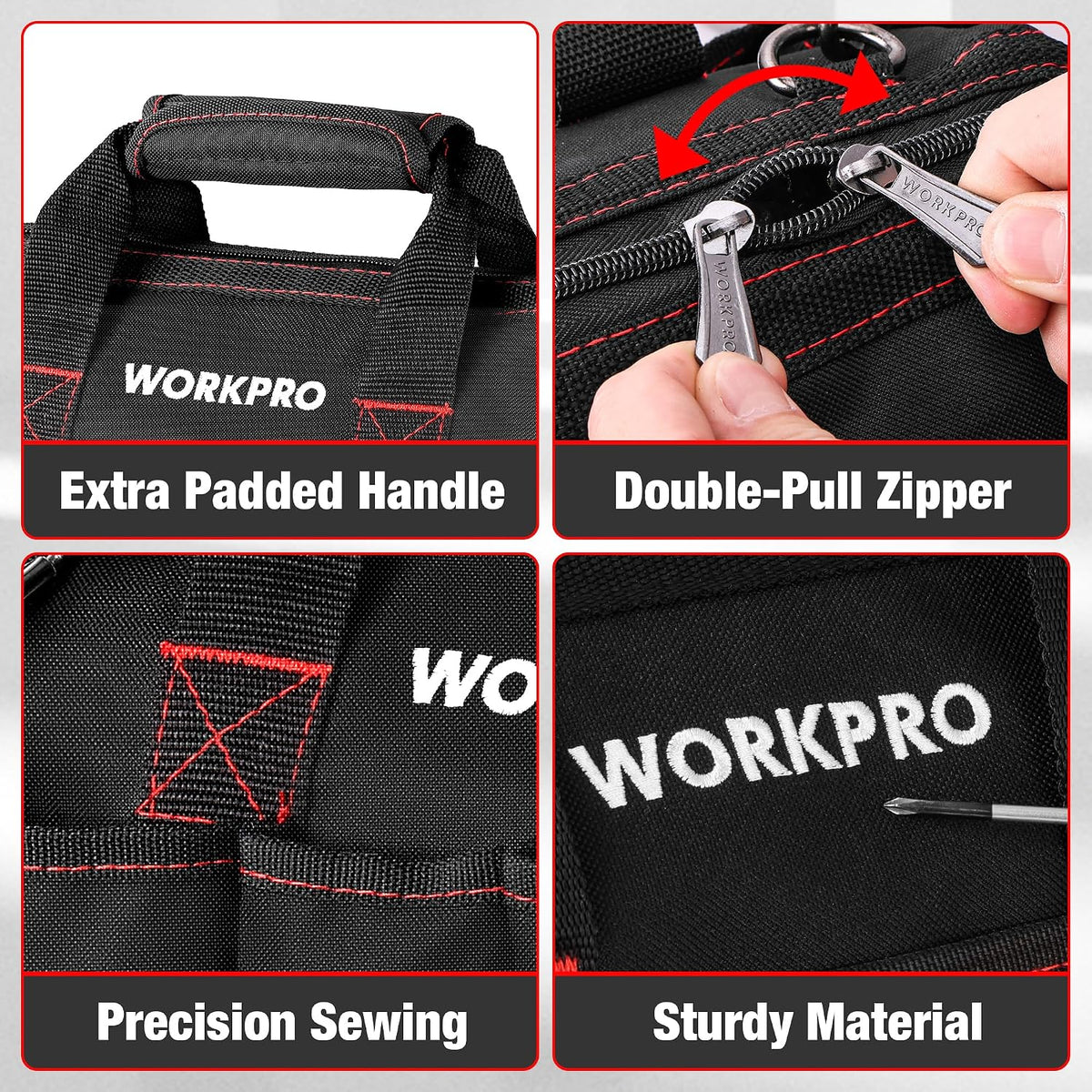 WORKPRO 14-inch Tool Bag, Multi-pocket Tool Organizer with Adjustable Shoulder Strap, W081021A , black
