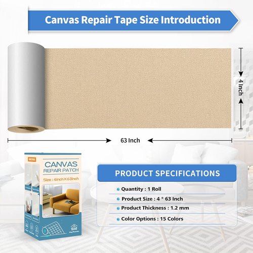 KING MOUNTAIN Canvas Repair Tape - Waterproof Self-Adhesive Patch for Outdoor Gear | 4x63 Inches (Khaki)