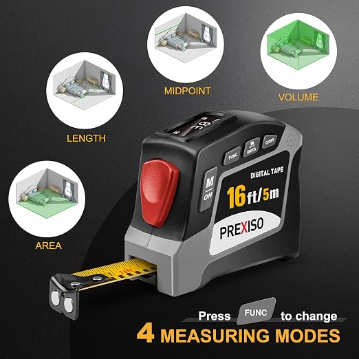 PREXISO 2-in-1 Digital Tape Measure - 16Ft Rechargeable Digital Measuring Tape