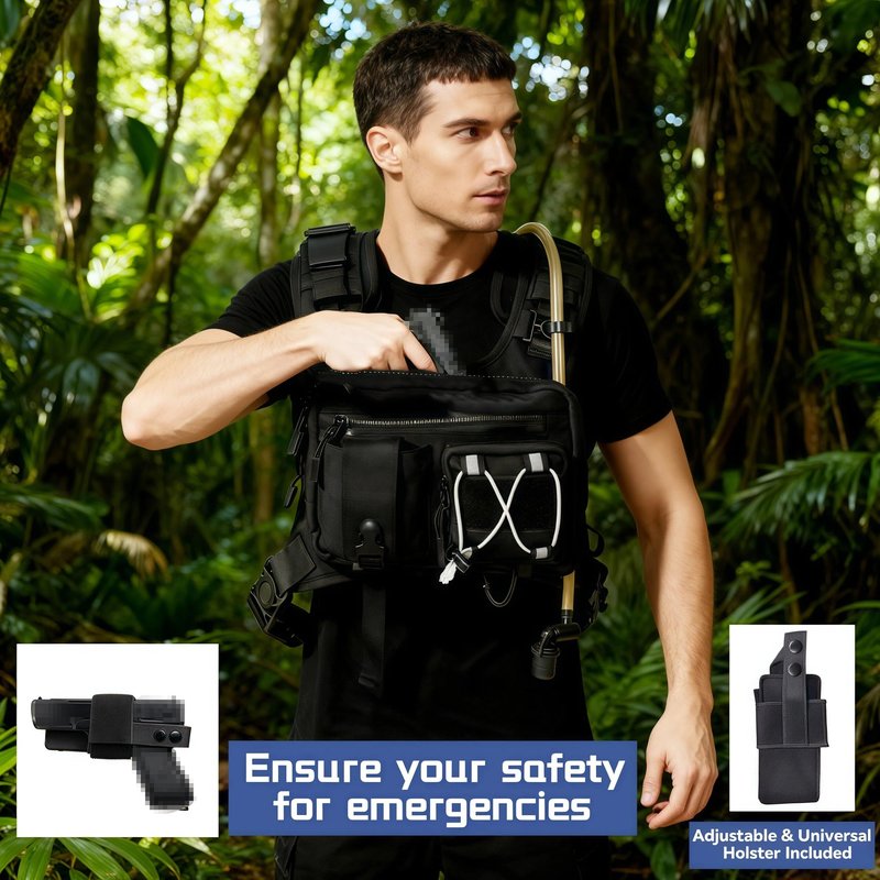 Sling Vest Chest Bag with 2L Water Bladder Gear Holster Running Vest Hydration Backpack Lightweight Adjustable Daypack Reflective Bag for Hiking Running Cycling Race Marathon for Women Men