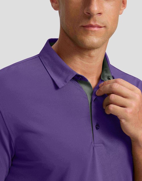 Men's Golf Shirts Dry Fit Moisture Wicking Performance Short Sleeve Collared Polo Shirts for Casual Tennis Bussiness (Purple, XXL)