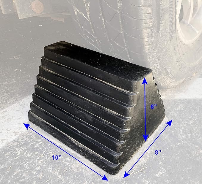 MaxxHaul Rubber Wheel Chock, Large 10" x 8" x 6" Heavy Duty Tire Stop with Non Slip All Weather Grip, Oil Resistant Rubber Block with Steel Eyebolt for Vehicle and Trailer Safety (80681) (Pack of 5)