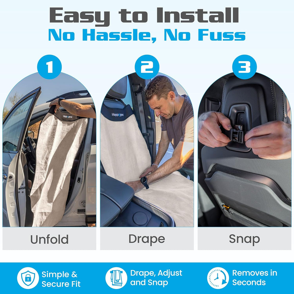 HAPPEGEAR Happeseat Waterproof Car Seat Cover & Protector – Universal Fit Car Seat Towel Cover – Non-Slip Backing, Easy Install & Storage, Machine Washable, Fits Front & Back, Sand