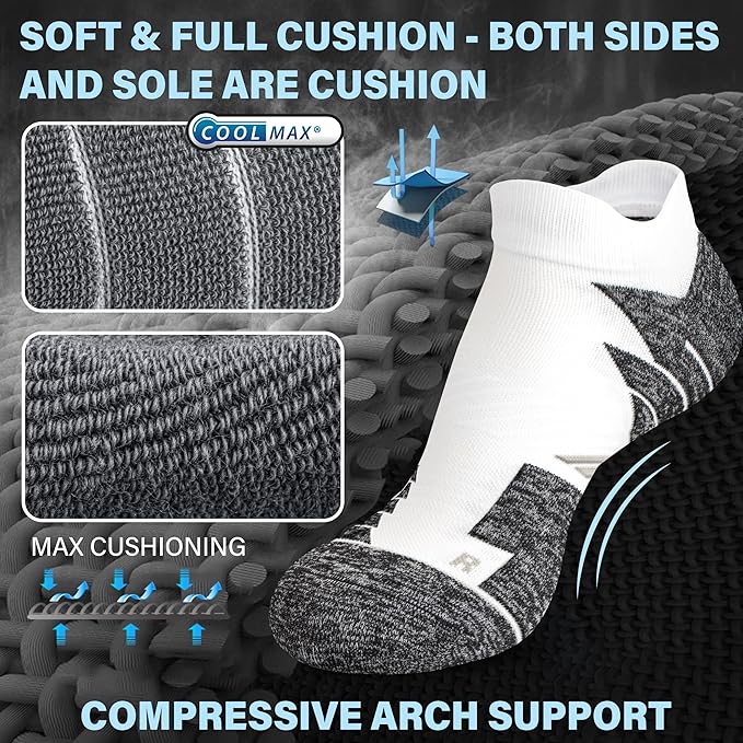 Hylaea No Show Running Athletic Anti-Blister Wicking Coolmax Socks, Seamless Anti-odor