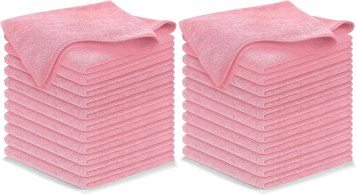 USANOOKS Microfiber Cleaning Cloth Light Pink - 24 Pcs 12.5"x12.5" - High Performance - 1200 Washes, Ultra Absorbent Towels Weave Grime & Liquid for Streak-Free Mirror Shine - Car Washing Cloth