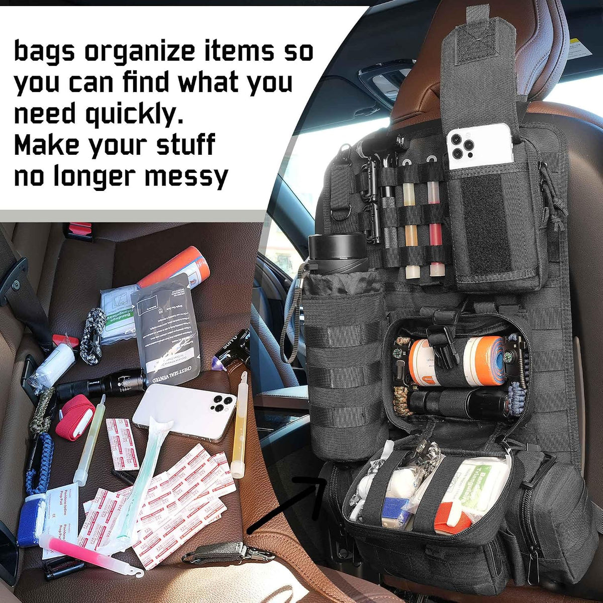 Molle Seat Back Organizer, Tactical Seat Covers with Pouches, Molle Tactical Vehicle Organizers Panel Car Seat Covers Protector for Truck