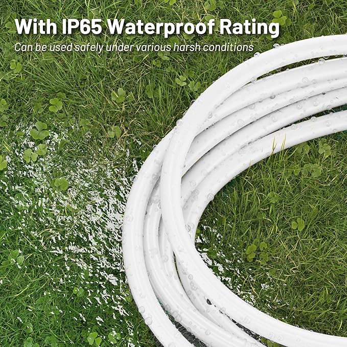 16/3 White Indoor Outdoor Extension Cord 6 Ft Waterproof, Extension Cord with 3 Prong Grounded Plug,13A 1625W 16AWG SJTW, Flexible Weatherproof Power Cable