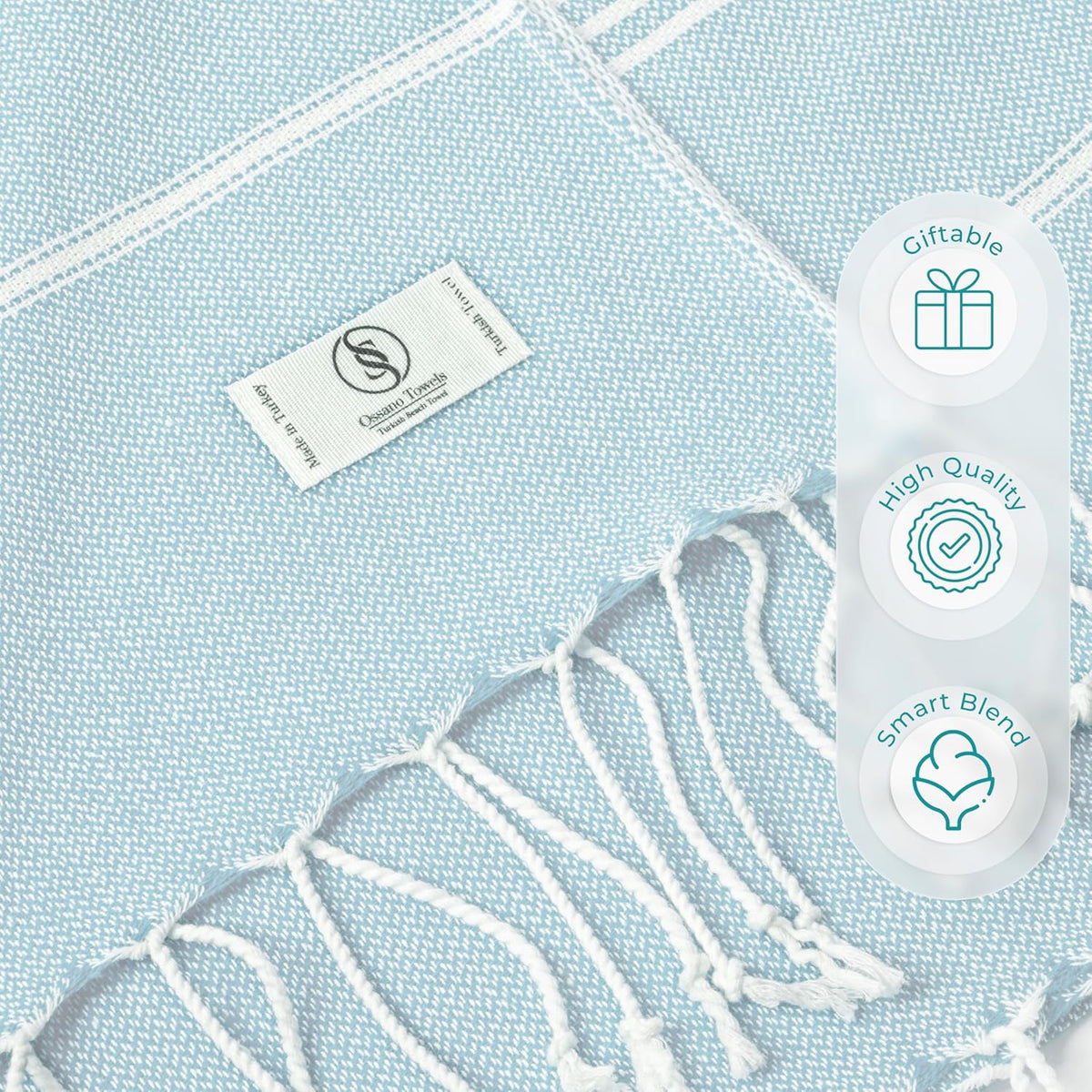 Ossano Turkish Beach Towel - Quick Dry & Absorbent Oversized (39" x 71") | Versatile Travel Blanket & Bath Mat in Baby Blue