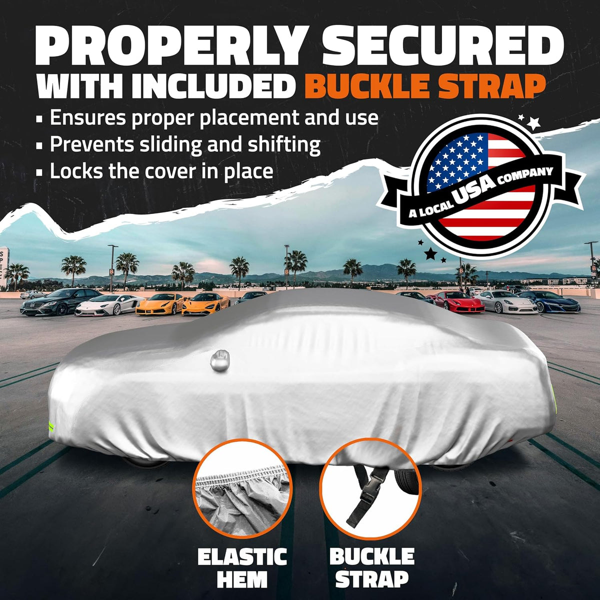 Mockins 185"x70"x60" Small Sedan Car Cover for Snow Frost UV &amp; Light Rain | All Weather 190T Polyester Outdoor &amp; Indoor Car Covers for Automobiles | Water-Resistant Full Exterior Covers with Strap