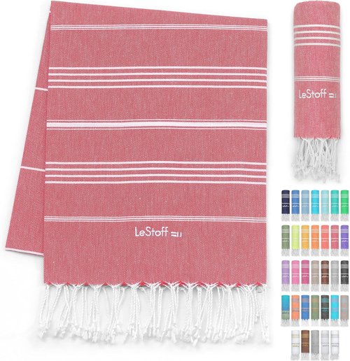 LeStoff Turkish Beach Towel - 100% Organic Cotton, Soft & Absorbent, Quick Drying - 38"x71", Eco-Friendly (Red)