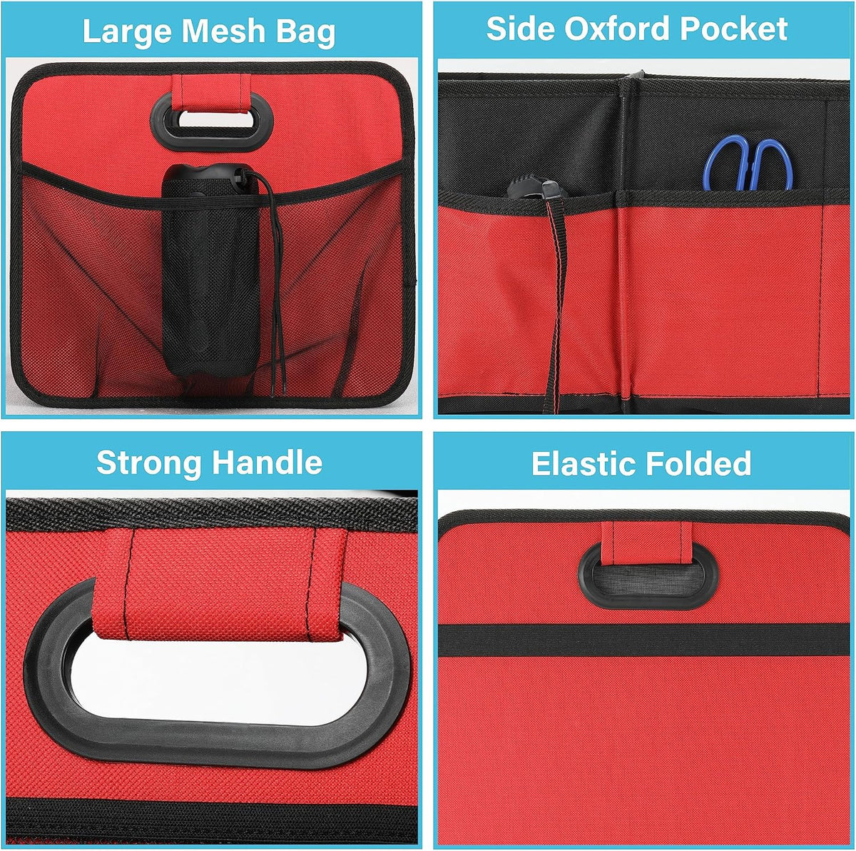 Simple Deluxe Trunk Organizer for Car/SUV/Truck, Collapsible 2 Compartment 50L Automotive Storage Box with 5 Pocket, 600D Waterproof Oxford Polyester, Anti-slip & Leak-proof, Red New