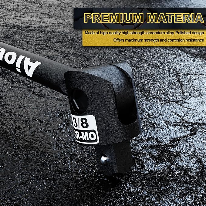 3/8" Drive 17.5 Inch Breaker Bar, Heavy Duty Head, Premium Chromium-Molybdenum Steel, Laser Etched Marking, for Grip and Break Loose Tight Bolts, Nuts
