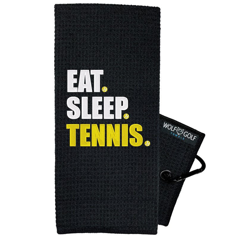 Tennis Towel | Eat Sleep Tennis Towel | Embroidered Tennis Towels for Men | Custom Tennis Towels for Women | Tennis Court Accessory | Tennis Gifts