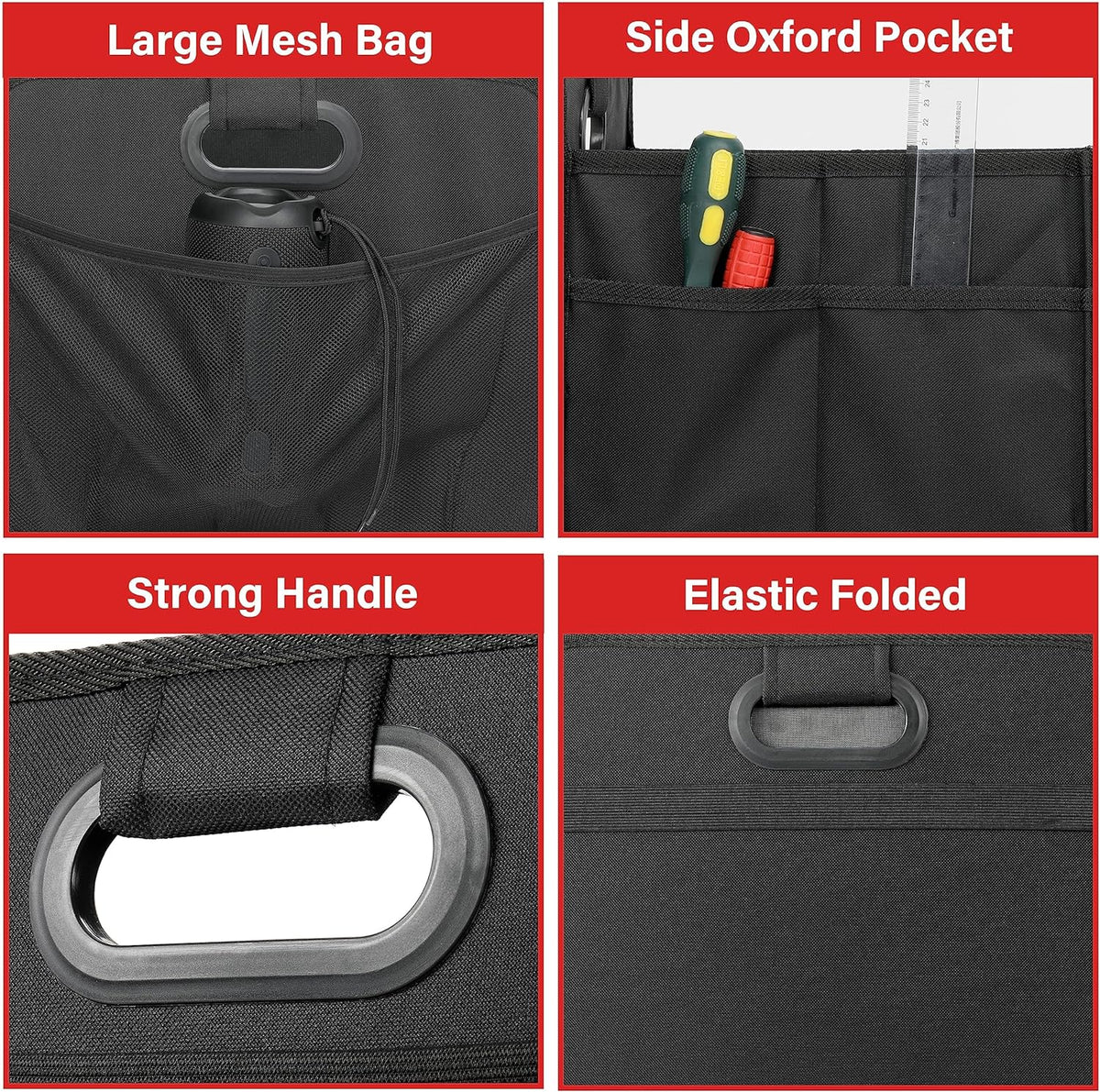 Simple Deluxe Trunk Organizer for Car/SUV/Truck, Collapsible 2 Compartment Automotive Storage Box, 600D Waterproof Oxford Polyester 50L Travel Accessories, Anti-slip & Leak-proof, Black