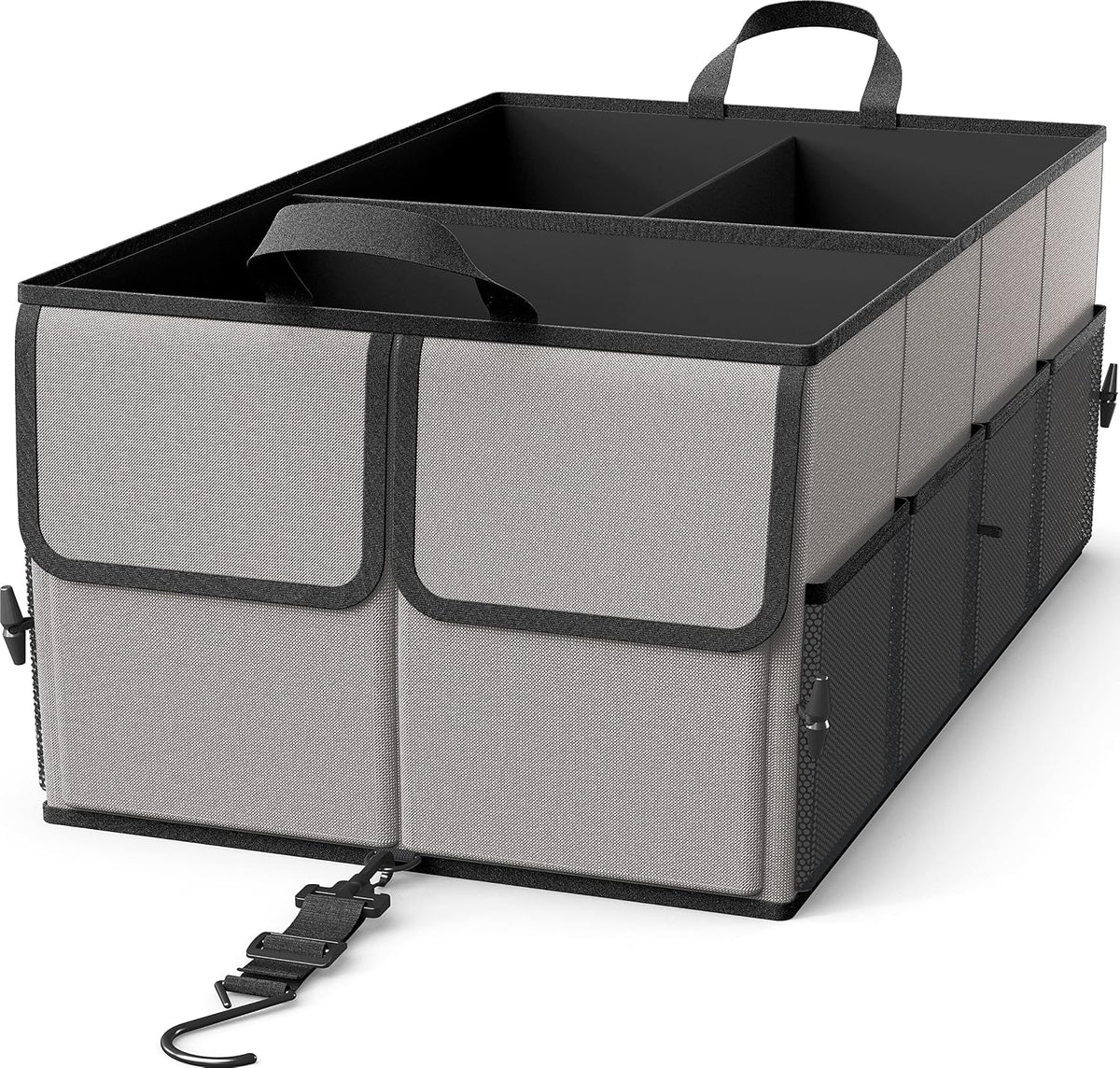 EPAuto Foldable Car Trunk Organizer for SUV, 3-Compartment, Gray | with Removable Divider, Side Pockets and Securing Straps