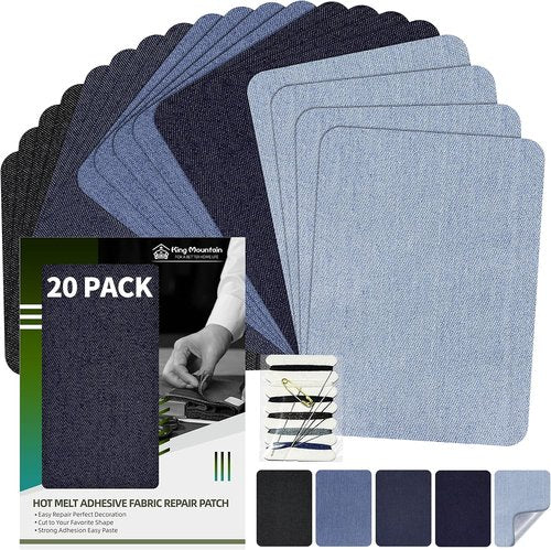 KING MOUNTAIN Iron-On Repair Patches - 20 Pack Denim Patches for Jeans | 3" x 4.25", 100% Cotton
