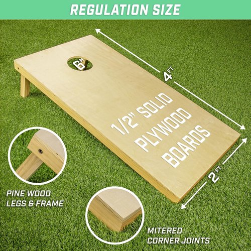 GoSports Solid Wood Premium Cornhole Sets - Choose 4' x 2' or 3' x 2' Boards | Includes 8 Toss Bags