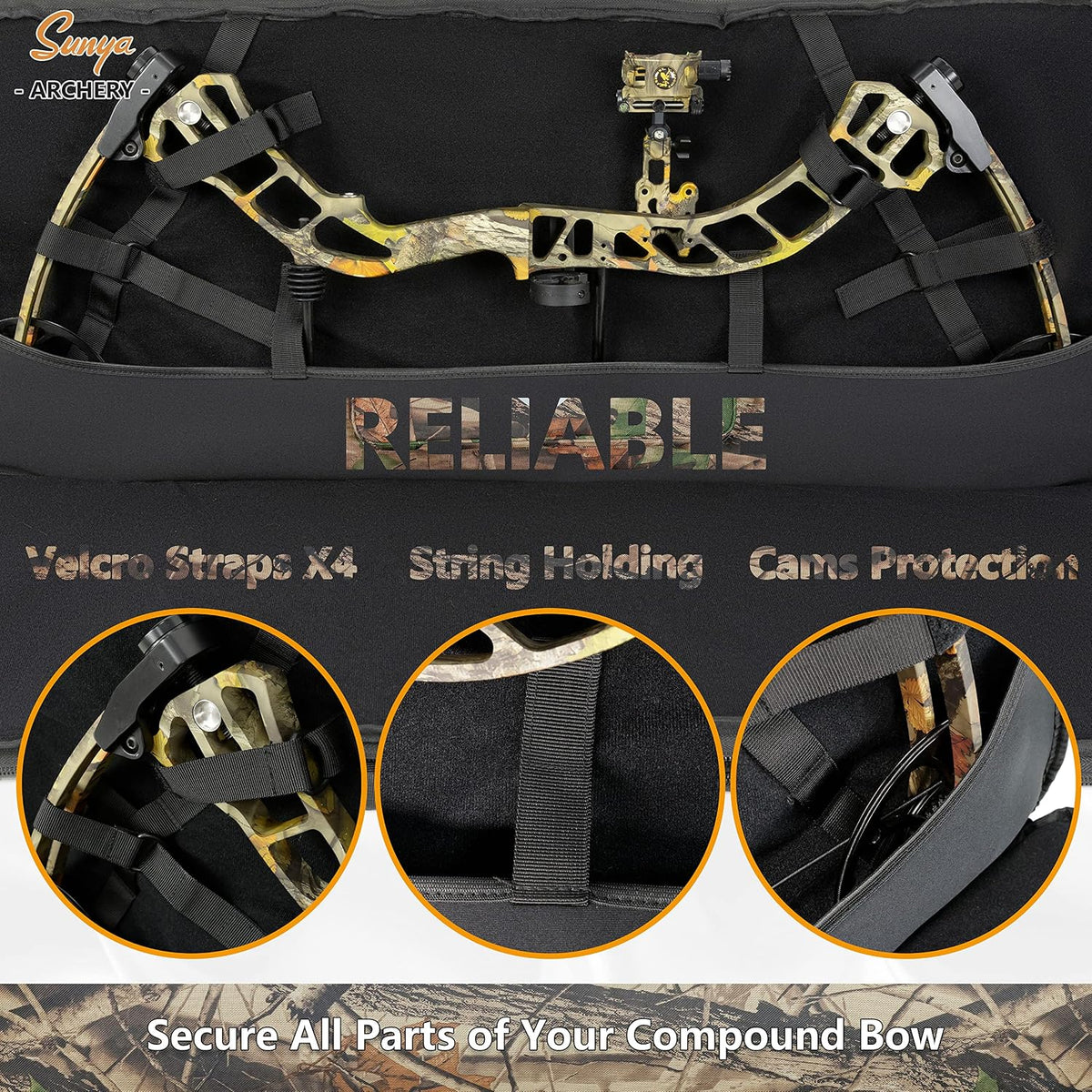 SUNYA Compound Bow Case with Molle System - Neoprene Bow String Protection & Padded Shoulder Sling - Soft Carrying Case for Archery Accessories, Equipment