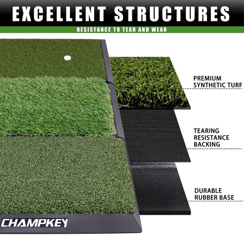 CHAMPKEY Professional Tri-Turf Golf Hitting Mat | Heavy Duty Rubber Backing Practice Mat Ideal for Indoor and Outdoor Training