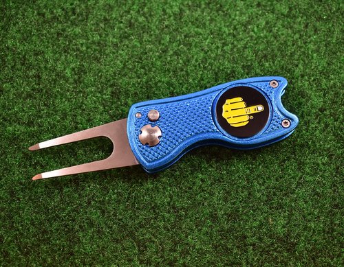 Andoji Golf Divot Repair Tool with Funny Ball Markers – Great Golf Gifts – Durable and Stylish Golf Divot Tool – Must-Have Golf Accessories – Unique Divot Repair Tool – Middle Finger (Blue)