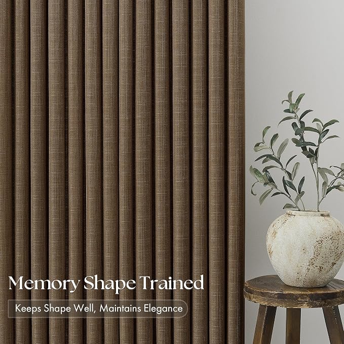 Pleated Chocolate Brown Semi Sheer Sliding Door Curtains 105 Inches Long 4
