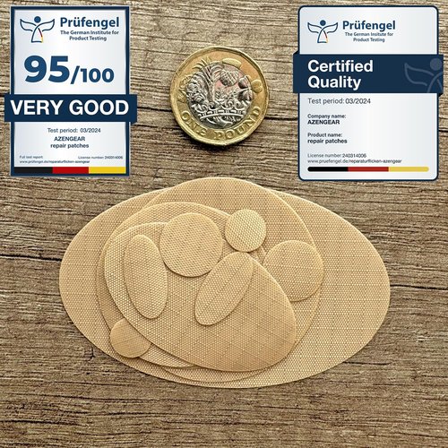 aZengear Repair Patches - Waterproof Self-Adhesive for Jackets, Tents, Shoes & More | 11 Pieces, Beige