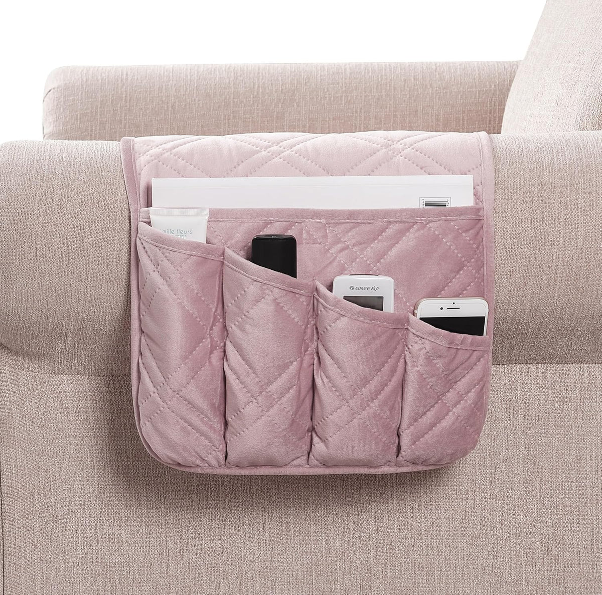 Brilliant Sunshine Soft Pink Rose & Sage Couch Armrest Cover, 35"×13"