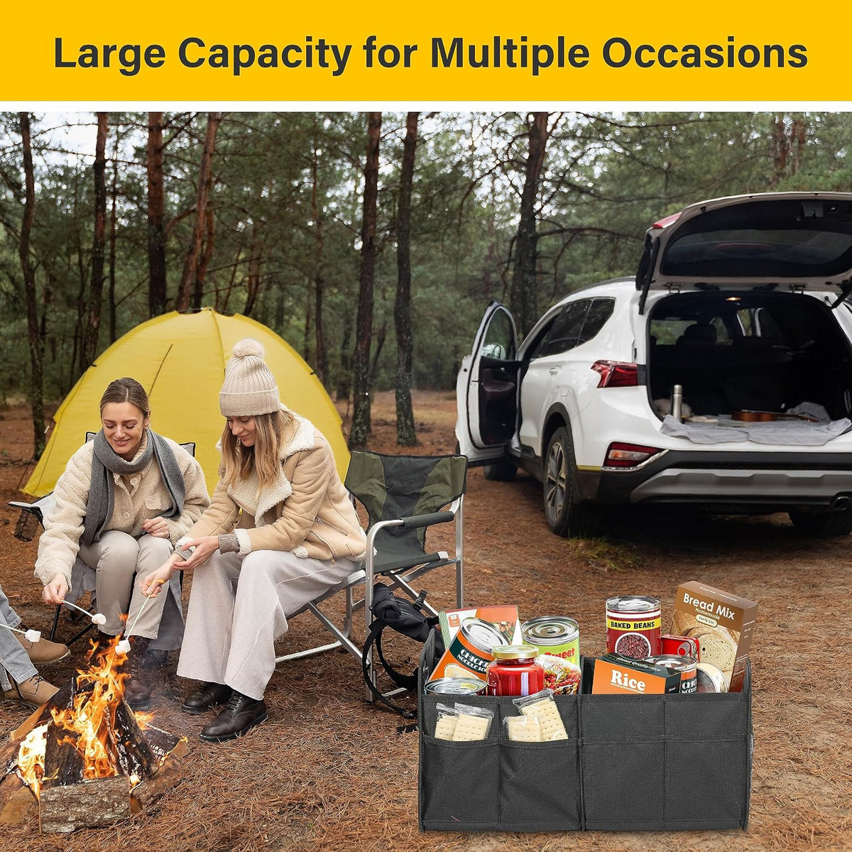 YSSOA Trunk Organizer for Car/SUV/Truck, Collapsible 2 Compartment Automotive Storage Box, 600D Waterproof Oxford Polyester 50L Travel Accessories, Anti-slip & Leak-proof, Black, 2 Pack