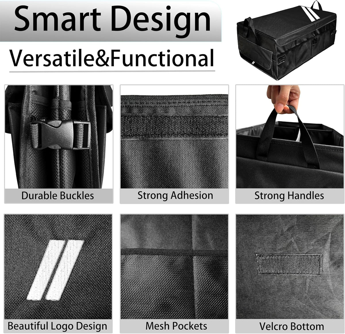 YOSRTER for Dodge Charger Durango Challenger Ram Car Trunk Organizer Collapsible Storage Box with Handle Foldable Lid Non Slip Bottom Sturdy Base Panel 2 Compartment White Trim